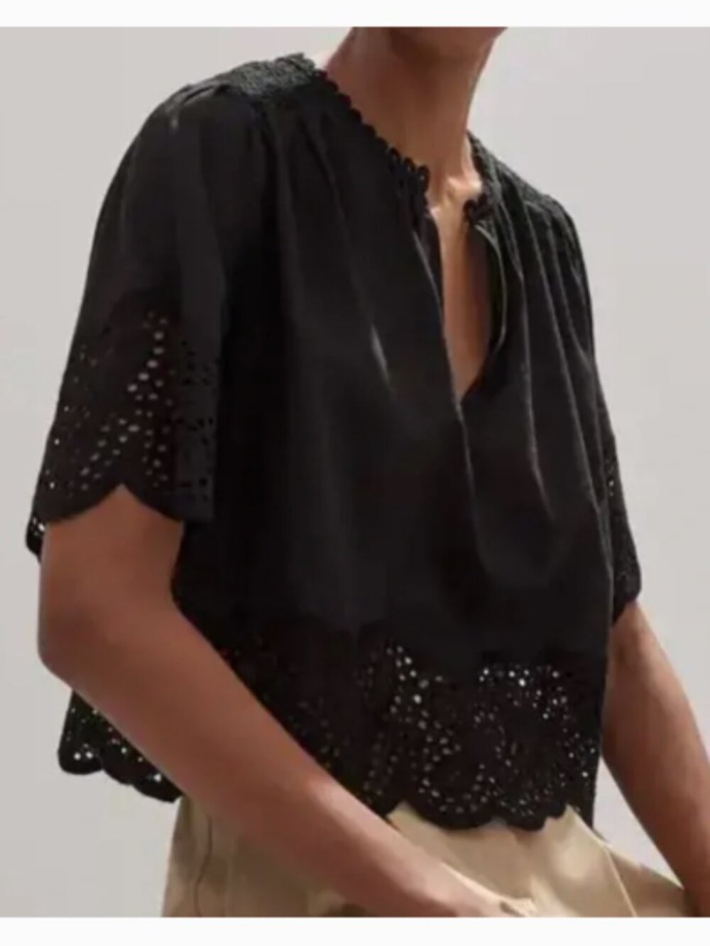 ME+EM Black Cotton Eyelet Broderie Short Sleeve Blouse 6